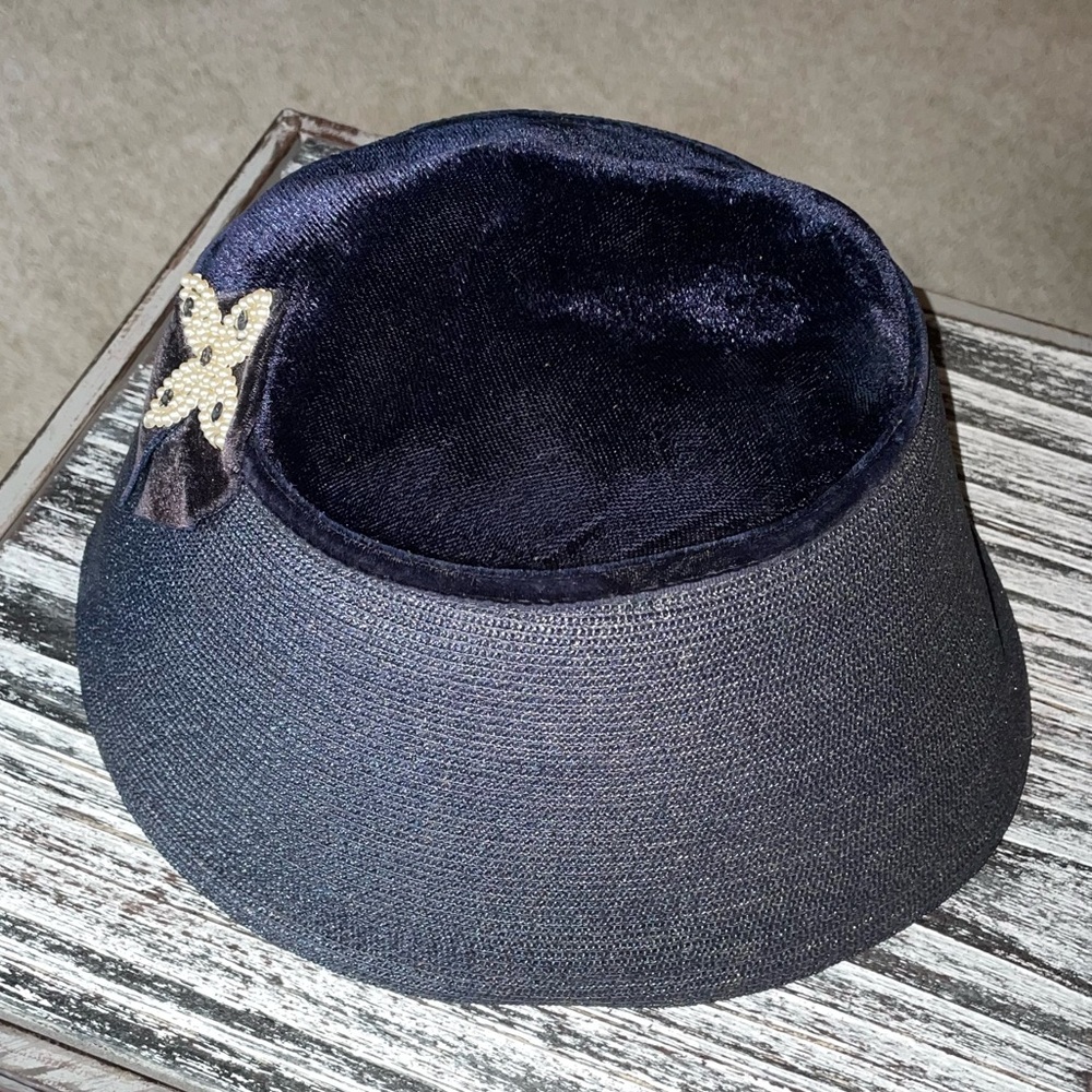 Kutz Straw and Velvet Hat with Faux Pearl Embellishment